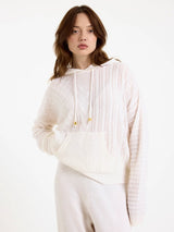 LUXE CABLE CASHMERE HOODIE ECRU