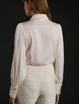 Bi-material silk and tweed shirt