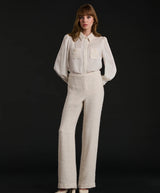 Bi-material silk and tweed shirt