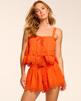 Diane Cotton Eyelet Coverup Short - Vivid Orange