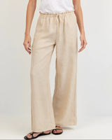 Ruffle Waist Wide Leg Pant - Linen Sand