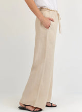 Ruffle Waist Wide Leg Pant - Linen Sand