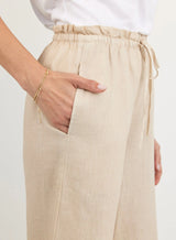 Ruffle Waist Wide Leg Pant - Linen Sand
