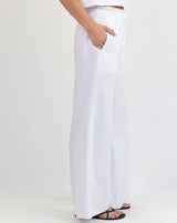 Ruffle Waist Wide Leg Pant - White