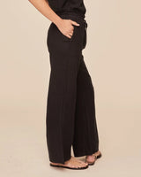Ruffle Waist Wide Leg Pant - Black