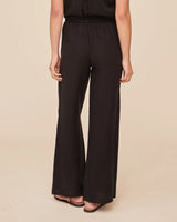 Ruffle Waist Wide Leg Pant - Black