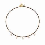 Beaded Necklace With CZ Drops- Tiger’s Eye/ White CZ