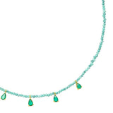 Beaded Necklace With CZ Drops- Turquoise/ Emerald