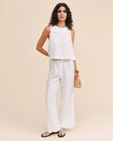 Sleeveless Trimmed Yoke Seam Top - White
