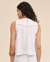 Sleeveless Trimmed Yoke Seam Top - White