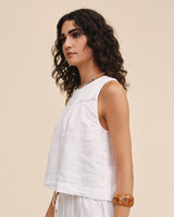 Sleeveless Trimmed Yoke Seam Top - White