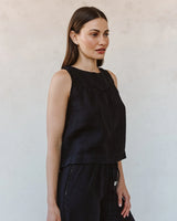 Sleeveless Trimmed Yoke Seam Top - Black