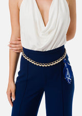 Elizabetta Franchi Navy trousers with a chain belt