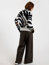 ZEBRA FRINGE CASHMERE MOCK NECK JUMPER