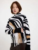 ZEBRA FRINGE CASHMERE MOCK NECK JUMPER