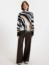 ZEBRA FRINGE CASHMERE MOCK NECK JUMPER