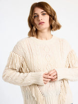 CABLE FRINGED CASHMERE CREW NECK JUMPER