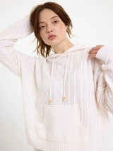 LUXE CABLE CASHMERE HOODIE ECRU