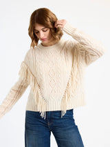 CABLE FRINGED CASHMERE CREW NECK JUMPER