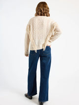CABLE FRINGED CASHMERE CREW NECK JUMPER