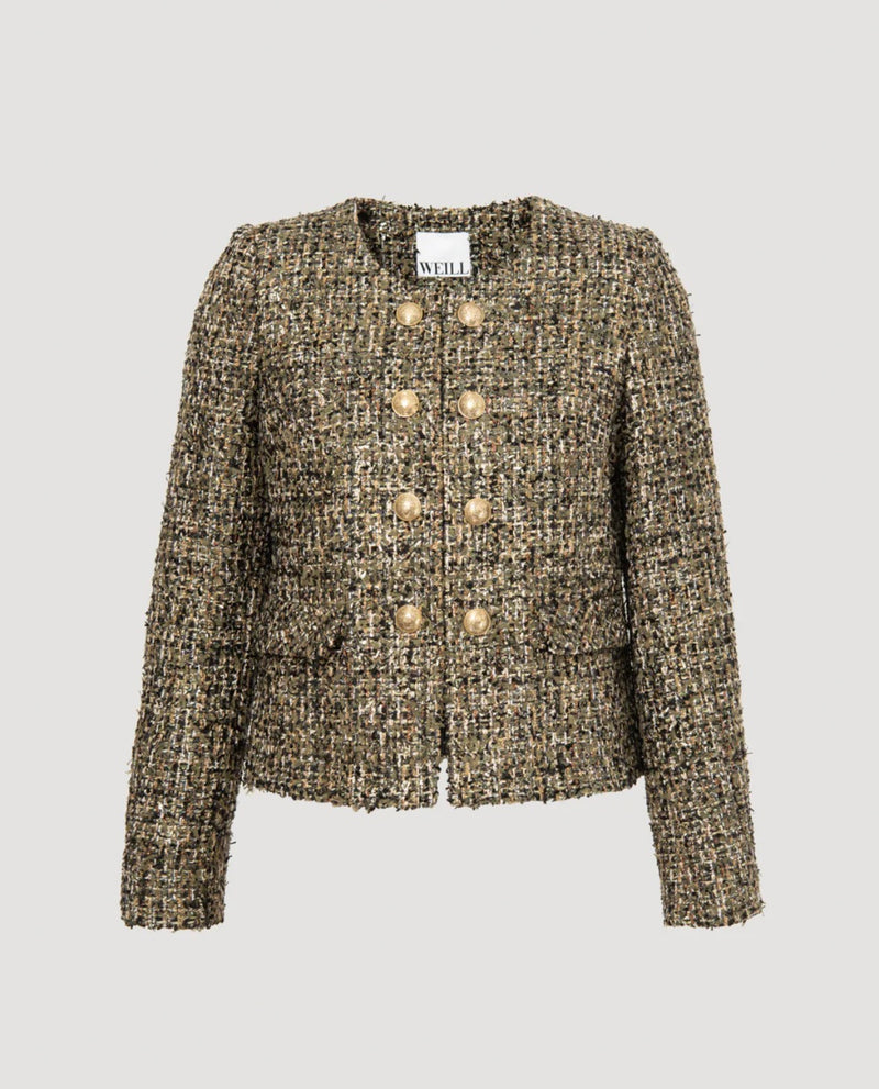 Military-style multicoloured tweed jacket