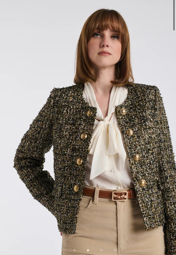 Military-style multicoloured tweed jacket