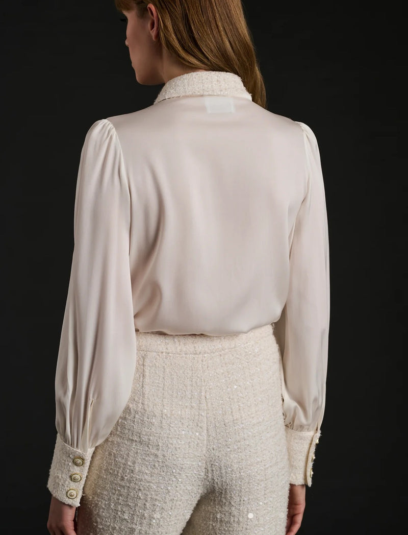 Bi-material silk and tweed shirt