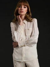 Bi-material silk and tweed shirt