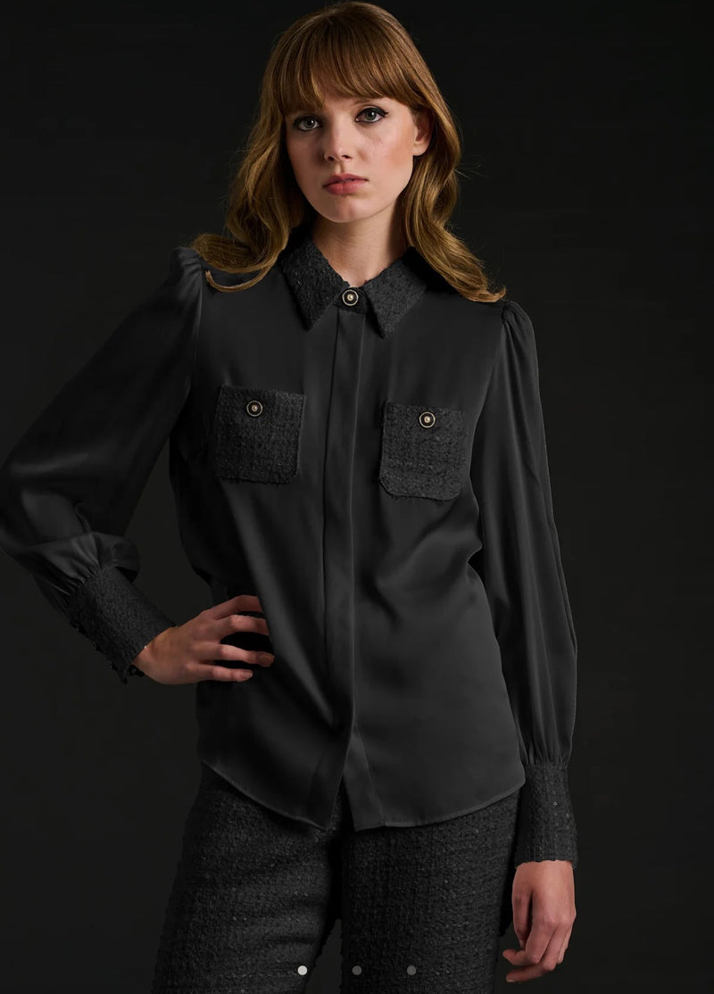 Bi-material silk and tweed shirt Black