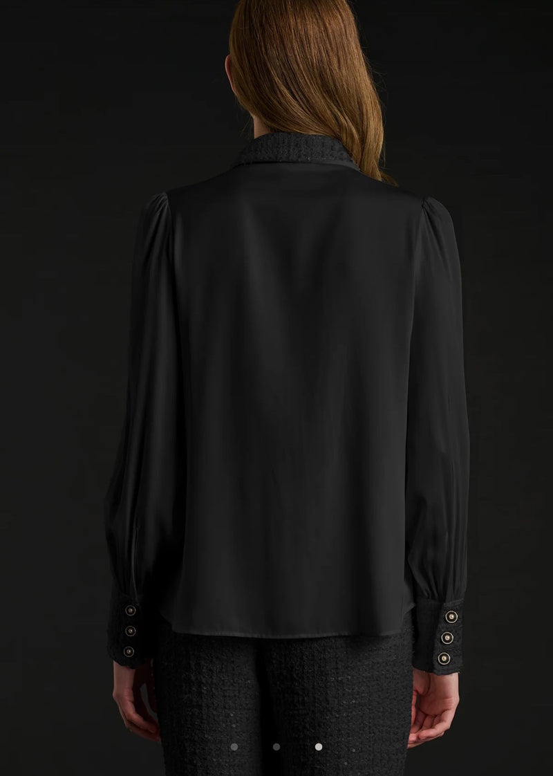 Bi-material silk and tweed shirt Black