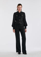 Bi-material pussy bow shirt in tweed and silk