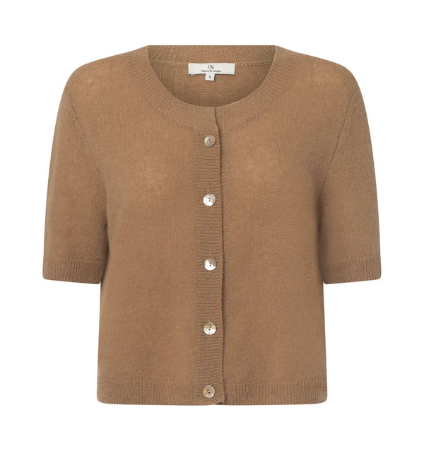 Short Sleeve Cashmere Cardigan Camel
