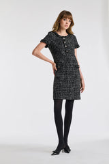 Two-tone fringed tweed dress