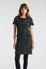Two-tone fringed tweed dress