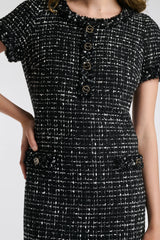 Two-tone fringed tweed dress