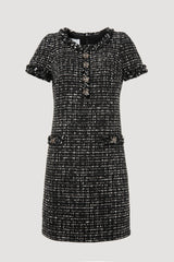 Two-tone fringed tweed dress