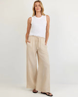 Ruffle Waist Wide Leg Pant - Linen Sand
