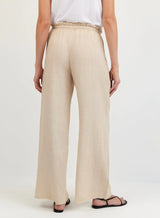 Ruffle Waist Wide Leg Pant - Linen Sand