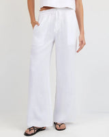 Ruffle Waist Wide Leg Pant - White