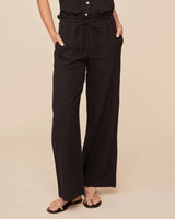 Ruffle Waist Wide Leg Pant - Black