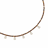 Beaded Necklace With CZ Drops- Tiger’s Eye/ White CZ