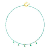 Beaded Necklace With CZ Drops- Turquoise/ Emerald