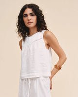 Sleeveless Trimmed Yoke Seam Top - White