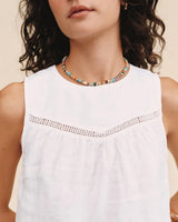 Sleeveless Trimmed Yoke Seam Top - White