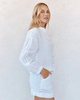 Mandarin Collar Trimmed Button Down - White