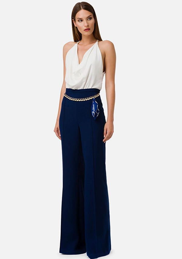 Elizabetta Franchi Navy trousers with a chain belt