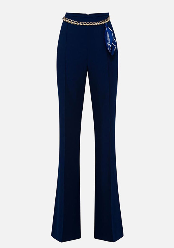 Elizabetta Franchi Navy trousers with a chain belt