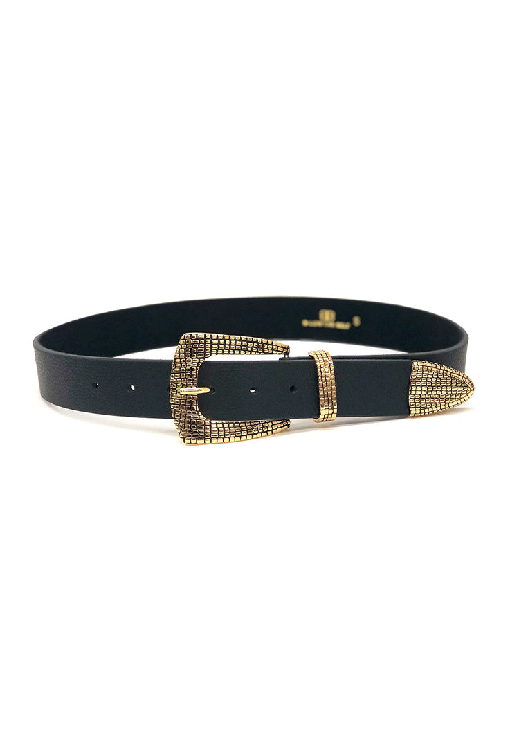 leather belt with gold buckle