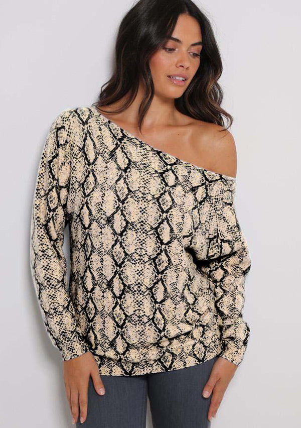 Minnie Rose snake print off the shoulder