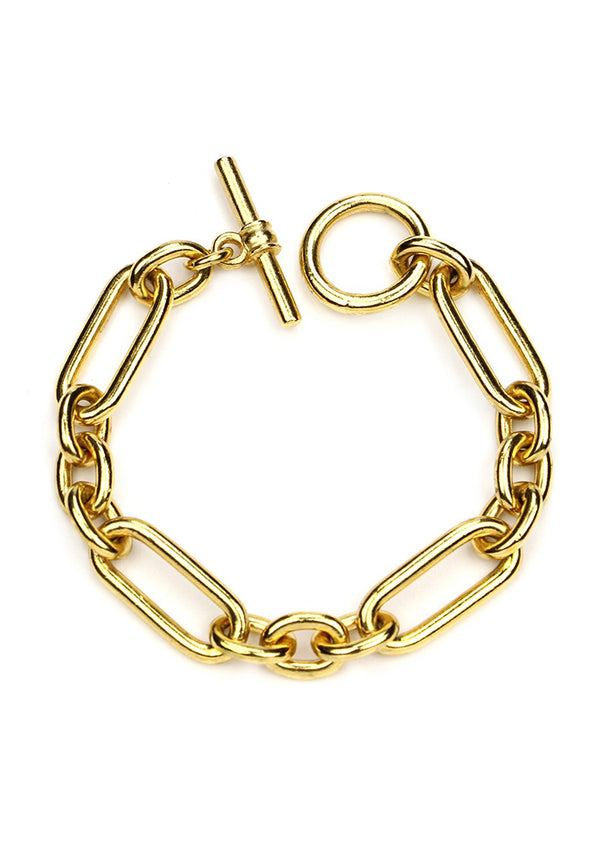 Gold link elongated oval chain bracelet